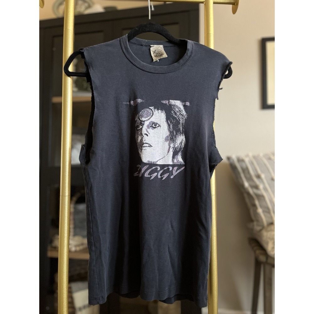 RARE mosquitohead 1990's Concert Culture David Bowie Hand Printed Tank Top M/L